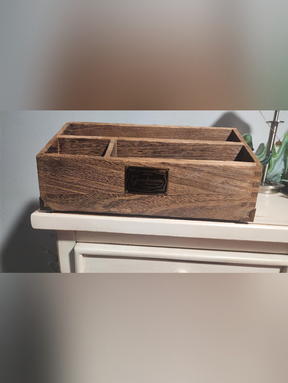 Vintage Gunderson & Co. Hollis & Tacks Wooden Organizer. 13x6x5"